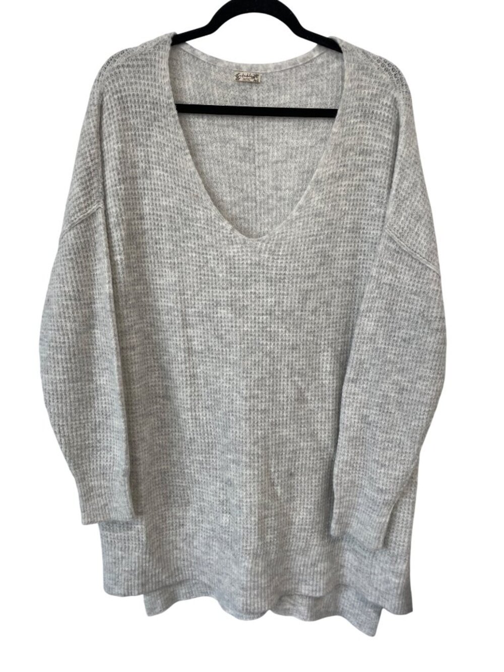 Free People Intimately Oversized Sweater XS Small Waffle Knit Heather Gray Comfy